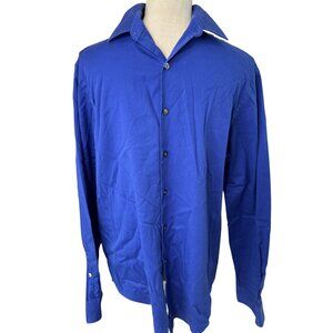 Van Heusen Mens Blue Long Sleeve Button-Up Shirt Slim Fit Stretch L